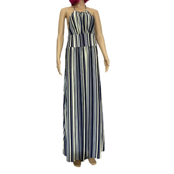 Max Studio Halter Maxi Dress Womens S Vertical Striped Multicolor Open Back - Picture 2 of 5